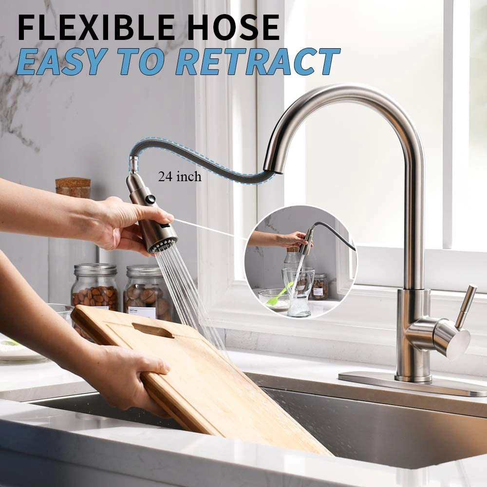 Fyeer Pull out Touchless Kitchen Sink Faucet Stainless Steel Automatic Sensor Mixer